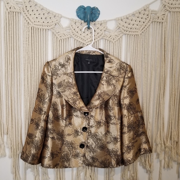 Nine West Metllic Bronze Floal Cropped Blazor